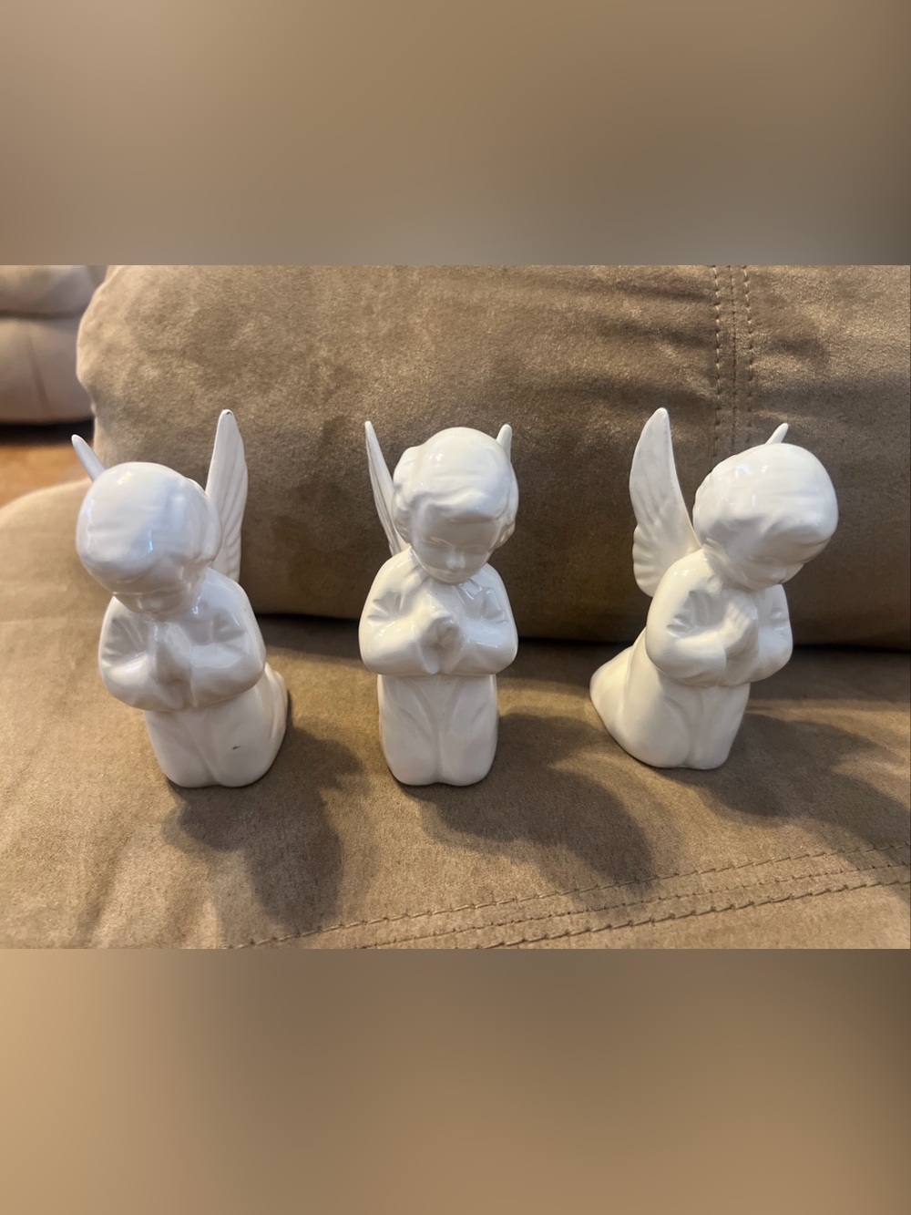 Napcoware Praying Angel Figurines, White Glossy Ceramic, 3 Pack, 4 in, 1960s
